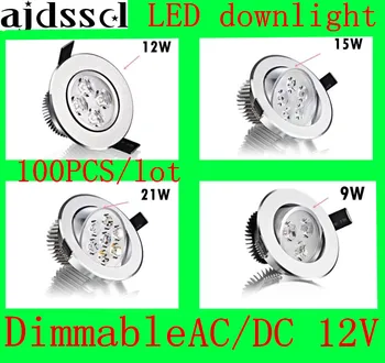 100 Бр./лот led spot Светло-Вградени led лампа с регулируема яркост COB 9 W И 12 W 15 W 21 W Led spot лампа украса на Тавана лампа AC/DC12V
