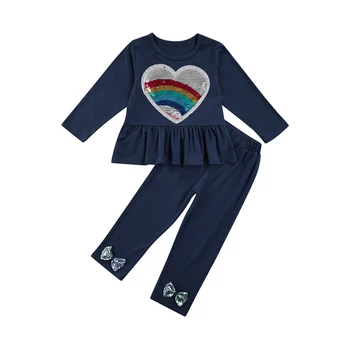 2 предмета, Ежедневни Облекла за Бебета, Пуловер с дълъг ръкав и кръгло деколте и накъдрен с Дизайн за момичета + Панталони с панделки, Нова Мода 2021 г.