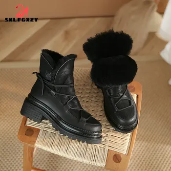 2022 г. най-Новите зимни обувки Вълнени Дамски Зимни Обувки На не-хлъзгава Подметка Обувки От естествена Кожа Модни Дамски Ботильоны Черен Цвят