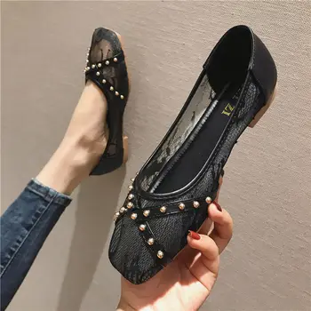 2022 г. Пролет-лято Нови Окото Дишащи Дамски Сандали черни Универсални дамски обувки на плоска подметка с квадратни пръсти и отворени пръсти всеки ден
