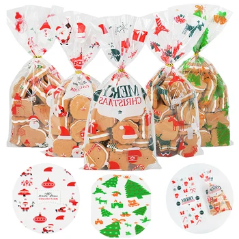 25ШТ Пластмасови Коледни Торбички За Шоколадови Дядо Коледа Лосове Сладки Чанти За Предложения Коледни Коледни Торбички За 