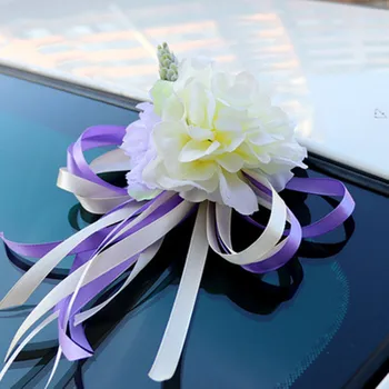 6 броя декоративни цветя за сватбен автомобил, 6-цветна рамка за захващане дръжка и огледало за обратно виждане, декоративни изкуствени цветя