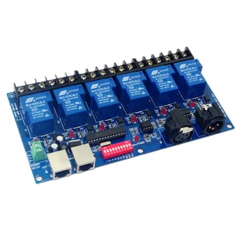 6-канален превключвател dmx512 Контролер rj-45 plug XLR, релеен изход за управление на реле DMX512, 6-а позиция превключващ ключ (макс 30A)