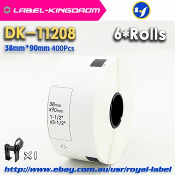 6 Ролки за зареждане Съвместими Етикети DK-11208 38 мм * 90 мм 400 бр., Съвместими за принтери Brother Бяла Хартия DK11208 DK-1208