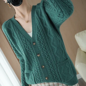 BARESKIY, есенно-зимния нов вълнен пуловер с V-образно деколте, жена с жилетка, без вязаный външен вълнен пуловер, палто, топ плюс размер