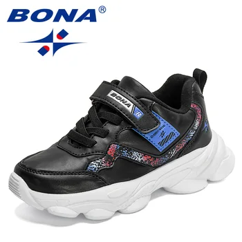 BONA 2022 Нови Дизайнерски обувки за Тенис Обувки За Бягане Детска Дишащи Спортни Обувки, Детски Ежедневни Обувки на куки и панти Детска