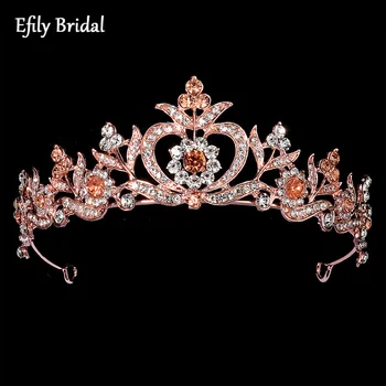 Efily Rose Gold Цвят Crystal Принцеса Короната За Жени На Булката Прическа За Абитуриентски Бал, Сватба Аксесоари За Коса Сватбена Прическа Бижута Подарък