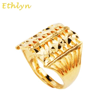 Ethlyn Африкански/эфиопские аксесоари Унисекс пръстени ангажимент Златен цвят, свободен размер, женски подаръци, бижута пръстен R29