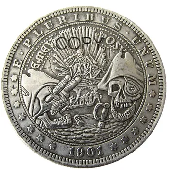 HB (18) US 1901 P-SO Морган Долар череп зомби скелет със сребърно покритие Копия на Монети