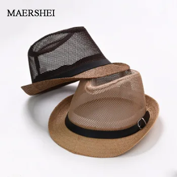 MAERSHEI Лятна модерен джаз слама мъжки плажна сламена Панама от слънцето, ежедневни слънчеви шапки за жени на Едро