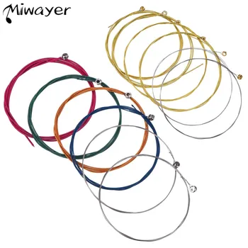 Miwayer 2 комплекта от 6 китарни струни Сменяеми стоманени струни за акустична китара (1 жълта комплект и 1 многоцветен комплект)
