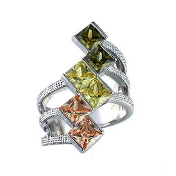 Ociki Директна Доставка Сребърен Цвят Бардианская Хипербола Бохемия Кубичен Цирконий Квадратен Зелен Жълт Пръстен Crystal за Жени Подарък