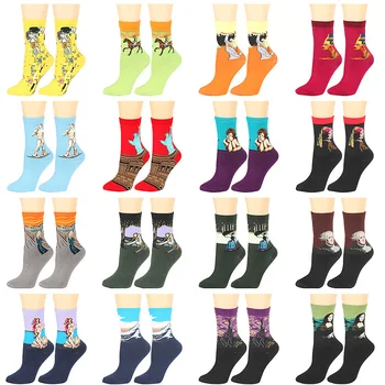 WYXCEN 1 чифт Нови ретро Абстрактни Памучни чорапи с жаккардовым шарките и резюме на маслената живопис, мъжки и женски Сдвоени Чорапи, Творчески Чорапи