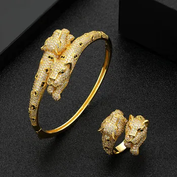 Zlxgirl бижута Класически две леопардовые главата форма на мъжката гривна с пръстен бижута високо женско изявление пънк гривна aneis