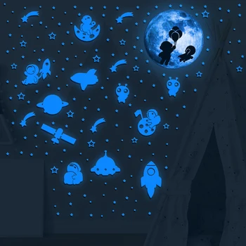 Астронавти Космически Мультяшные Стикери за Деца светещи стикери за деца Космически Изследовател Етикети САМ Декори за Юношеска Стая Пастьор