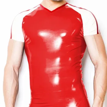 Гумена Латексова Риза на Червени и Бели Мъжки Модерен Топ Размер XXS-XXL