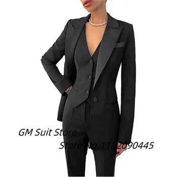 Дамски костюми 2022, Елегантен работен комплект от 3 теми, Однобортное вечерна рокля с V-образно деколте, работен офис костюм (сако + жилетка + панталони