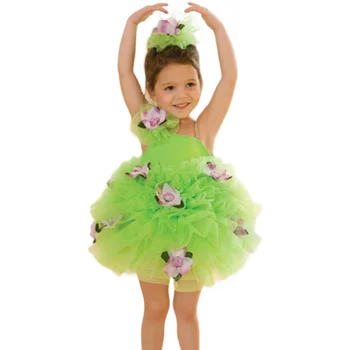 Детски Балетен костюм Принцеса с цветен Модел, Ламинирано Рокля за Торта, Пола-Пакет За Танци на Сцената