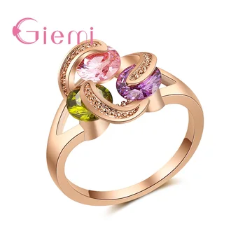 Елегантна Висококачествено Цвете Дизайнерско Цветен Пръстен С Камъни, CZ За Подарък за Жена За Рожден Ден От Розово Злато