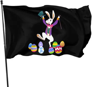 Здрав Великден Флаг с Зайци и Яйца, Банер за Външно и Вътрешно Декор - Знамена от Полиестер