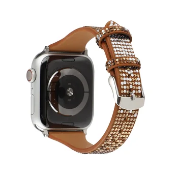 Лъскава Каишка от Естествена Кожа за Apple Watch Band 44 мм 42 мм 40 мм 38 мм Гривна iWatch Series 6 5 4 3 2 1 SE Подмяна на Маншет