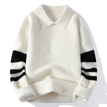 Мъжки пуловер Висококачествени Мъжки Зимни Шарен Пуловер с Ревера на Есента Случайни Луксозен Корейски Класически Модерен Нов Дълъг Ръкав 2022