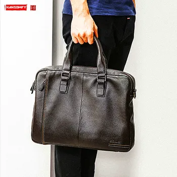 Мъжки чанти, Кожена чанта за лаптоп, Хоризонтални мъжки чанти, Бизнес портфейл от Телешка кожа, Чанта през рамо, Ежедневни чанти