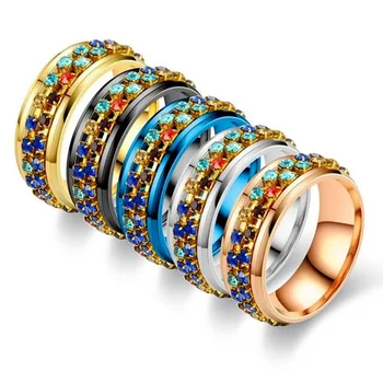 Нов продукт въртящо се пръстен от титанов стомана диамантен пръстен женски европейския и американския стил на неръждаема стомана, кристал циркон пръстена