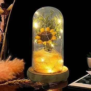 Омагьосан Цвете Семки Лампа Изкуствен Слънчогледа В Стъклен Купола Романтичен