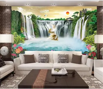 Потребителски фотообои 3d стенописи тапети китайски пейзаж водопад идиличен пейзаж разтегателен фон тапети начало декор