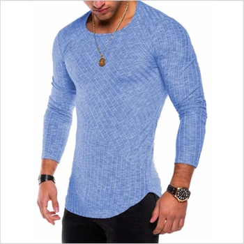 Пролетно-есенни Нови мъжки пуловери, Обикновена риза с дугообразным Дъното, мъжки тениски, с кръгло деколте, прости и ежедневни