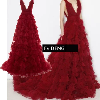 тъмно червено трапециевидное диференцирани празнична рокля с v-образно деколте, нов Дизайн, с дълга Вечерна рокля за бала, 2018, безплатна доставка, рокли за майката на булката
