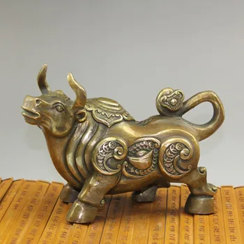 Чист бик Чжаокай МЕСИНГ бик подаръци жълтия бик антични старинни бижута Wall street Фън Шуй Нис