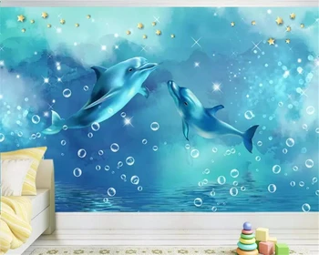 Beibehang по Поръчка детска стая фон на стените, 3d тапети делфин звездното небе син океан papier peint стенописи, 3d тапети