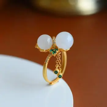 Една опаковка естествени Мъниста, с пискюли, пръстени 925 проба, Малки пръстени с Пискюли, Ретро Бижута, дамски пръстени в китайски стил за Жени