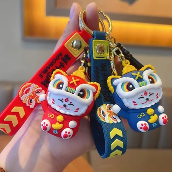Китайски стил събуждане лъв щастлив котка ключодържател женски сладък годината на тигъра креативна чанта украса на кола ключодържател висулка