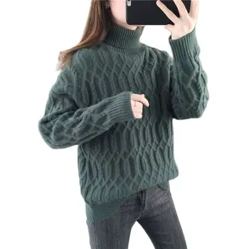 Пуловер с висока Яка, Пуловер, Дамска Есенно-Зимна Дебела в Основата, 2021, Нова Свободна Горна дреха в корейски стил, Интернет-Мързел известни Личности
