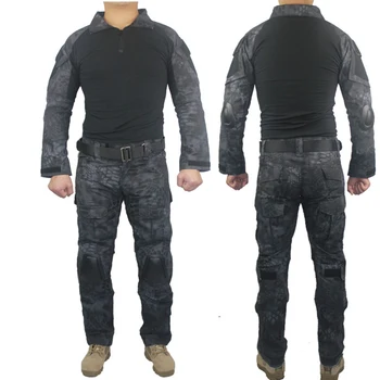 Тактически Gen3 Мультикам Черни Камуфлажни униформи, Дрехи, Костюм Мъжки дрехи Армията на САЩ Бойна Риза + Панталон Cargo лактите подложки Коленете